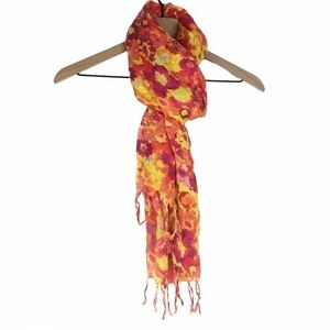 OLD NAVY Scarf Tie Dye Floral Fringe Lightweight Sheer Bright Colors Watercolor
